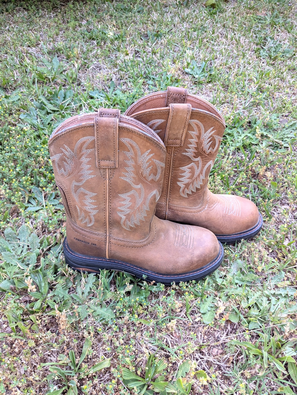 Ariat Kids Brown Round Composite Toe Western Work Boots Size 6